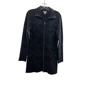 SKYR Women's Paisley Full Zip Sweater Black/Gray Collared Size Medium